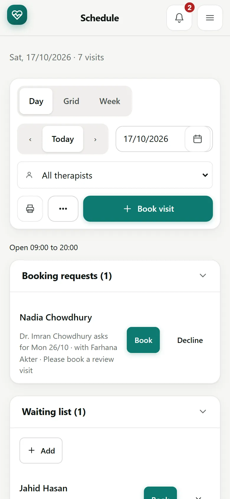 The schedule on a phone